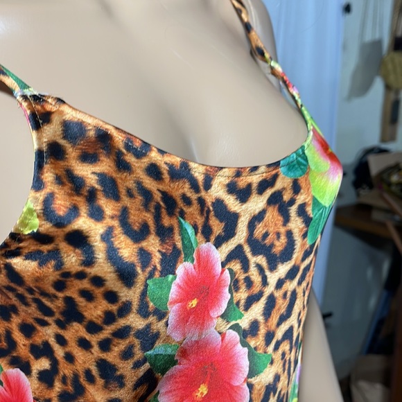 COLLUSION SATIN SLIP MAXI DRESS LEOPARD FLORAL PRINT - Picture 5 of 7